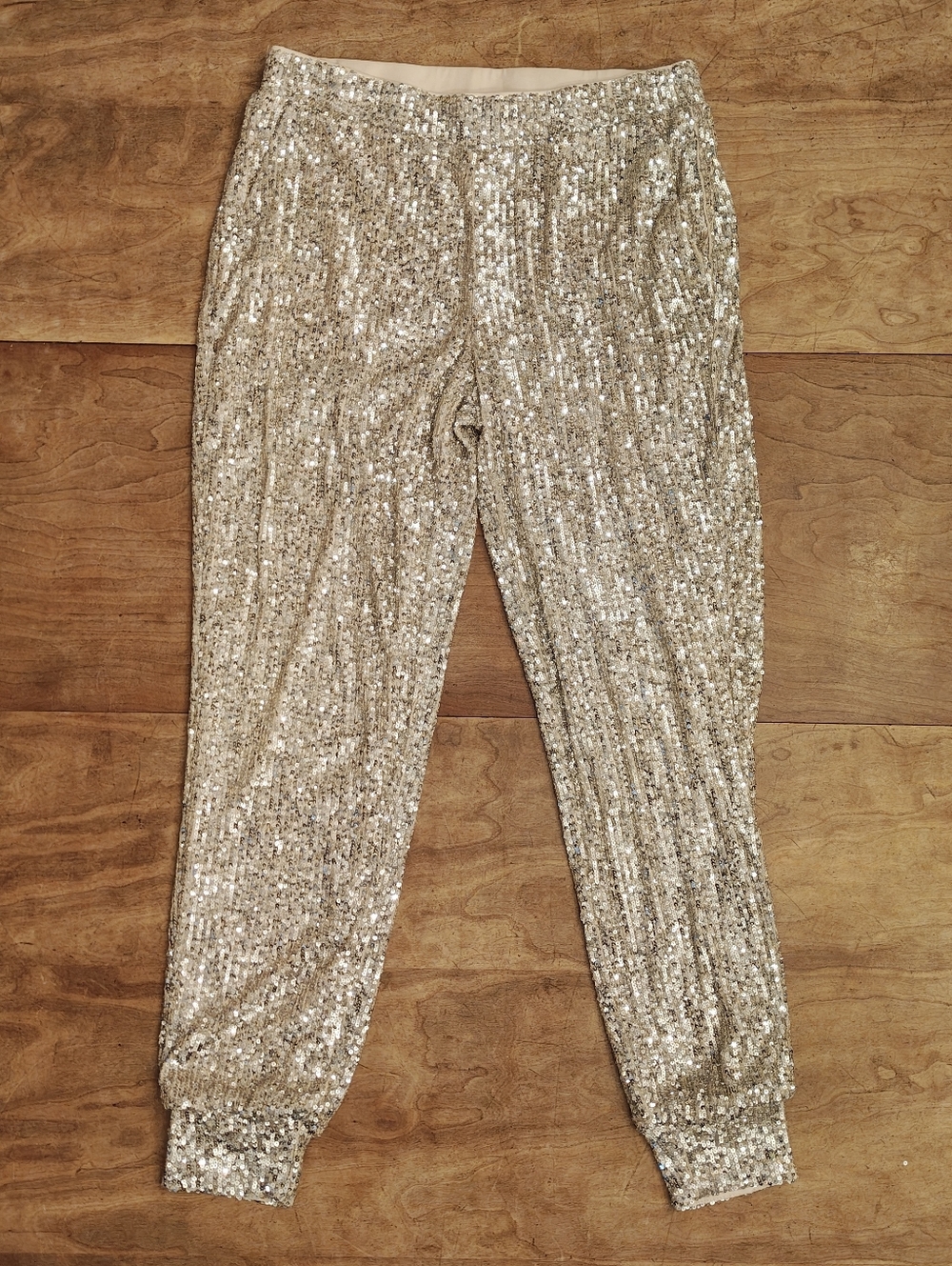 Cable & Gauge Sequin Pants – Small – Silver and Champagne Sparkle Jogger Style